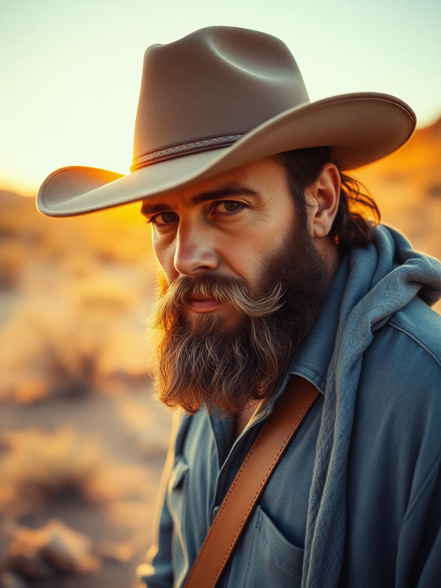 Man with beard in desert