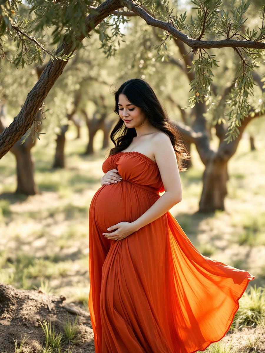 Maternity portrait in olive grove