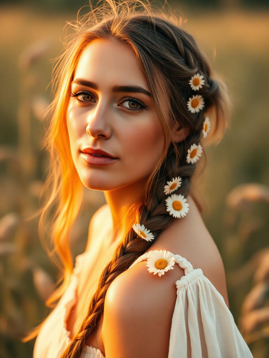 Woman with braided hair and daisies