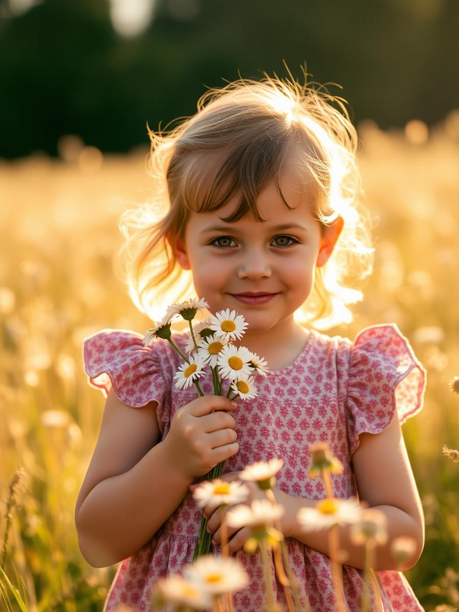 Child holding daisies