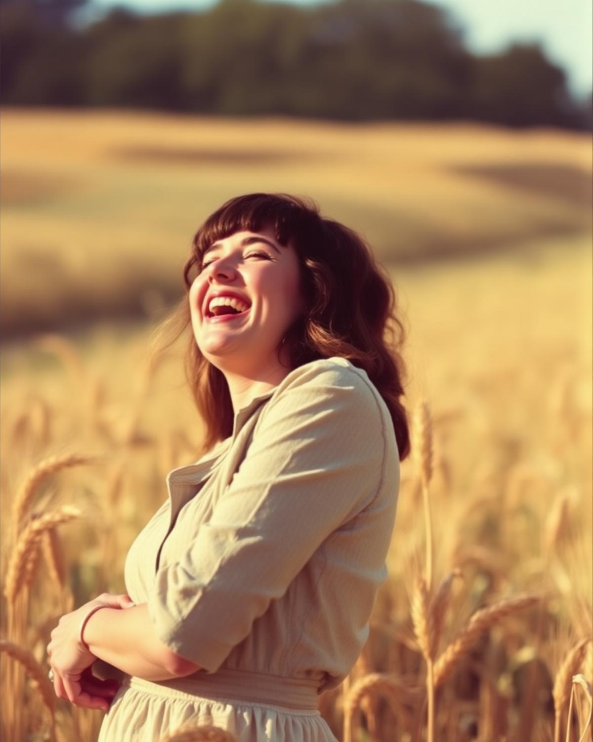Woman laughing in wheat